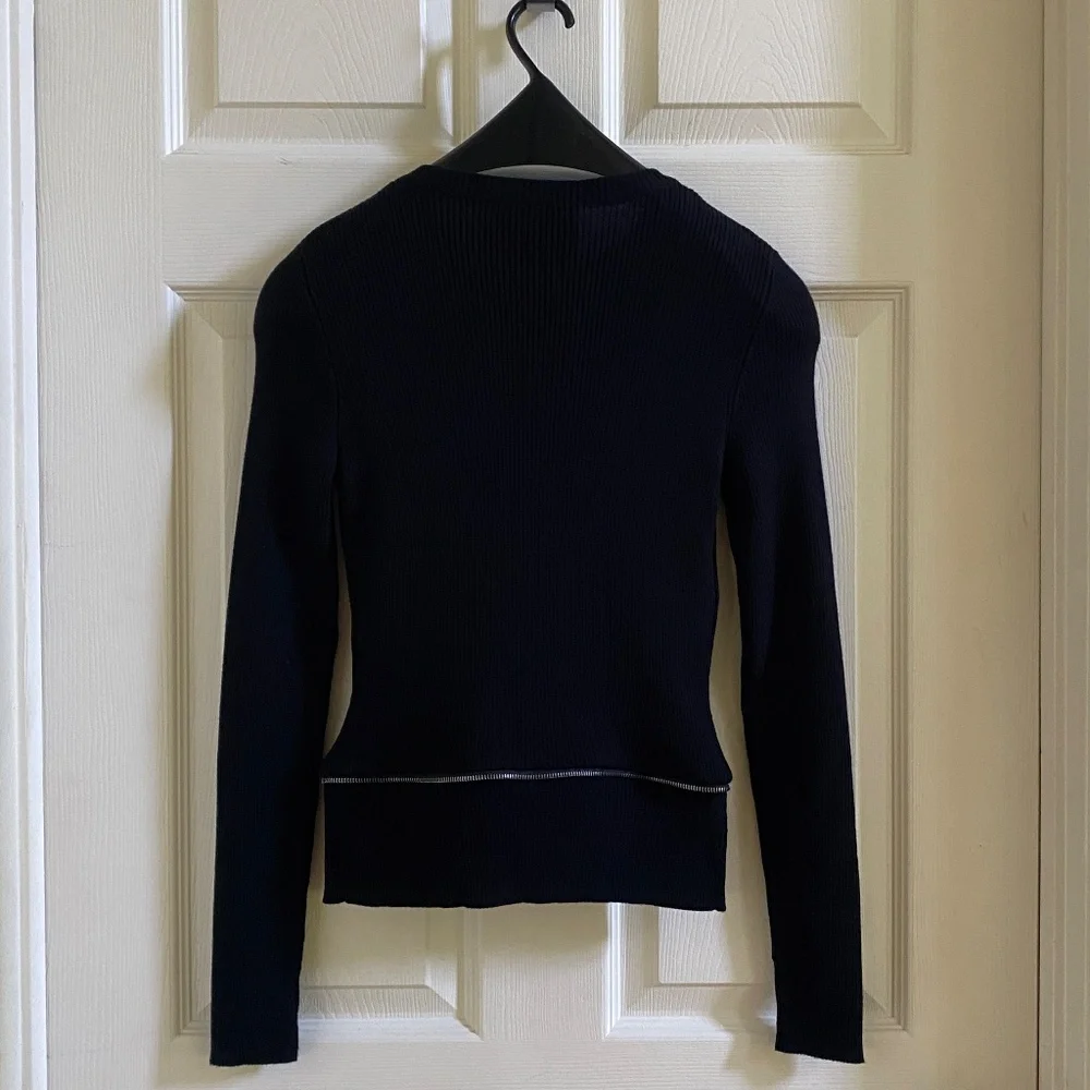 Moschino Couture Black Cardigan Sweater Jacket with Detachable Mesh Ruffled Hem